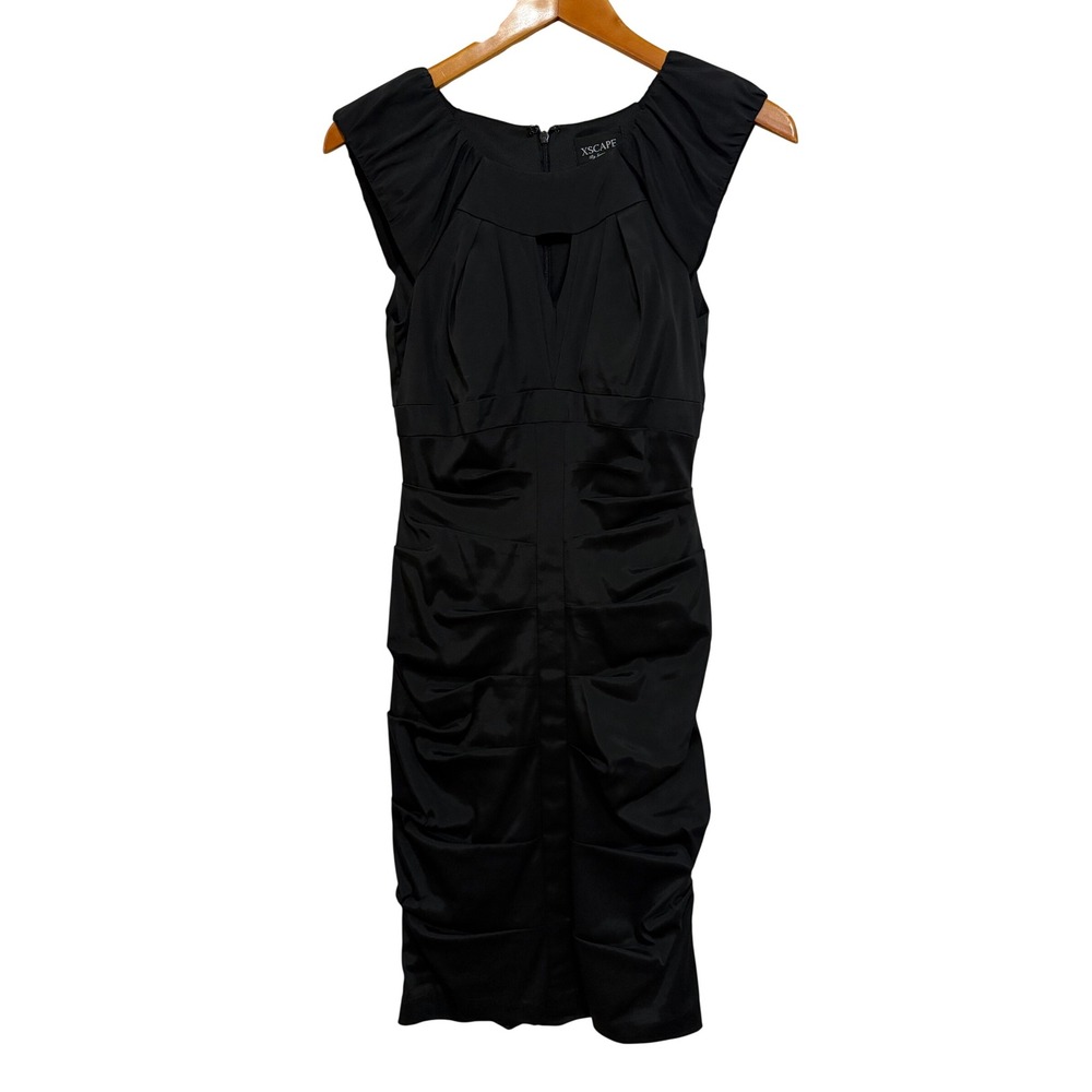 Xscape Women Bodycon Dress 4 Black Ruched Keyhole Cap Sleeve Cocktail Elegant